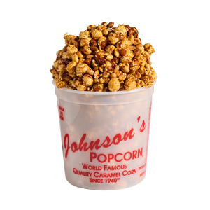 Johnson's Popcorn 10 oz. small tub of Peanut Crunch caramel popcorn with peanuts