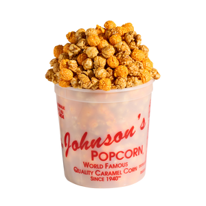 Johnson's Popcorn 10 oz. small tub of Salty-n-Sandy caramel and cheddar popcorn