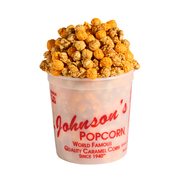 Johnson's Popcorn 10 oz. small tub of Salty-n-Sandy caramel and cheddar popcorn