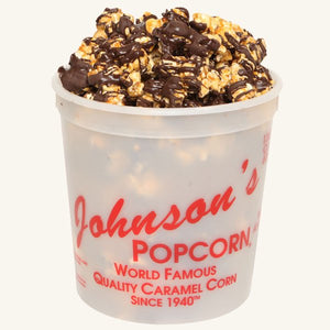 Johnson's Popcorn 10 oz. small tub of Chocolate Drizzle caramel popcorn